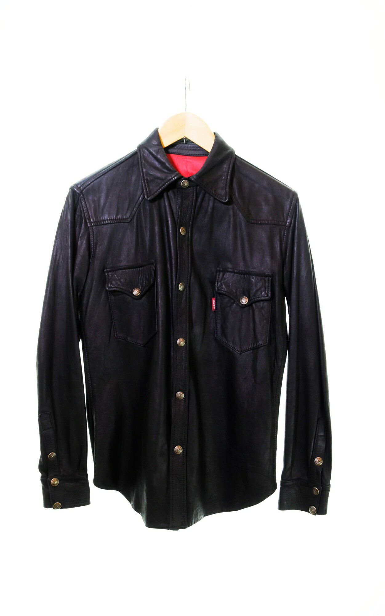 【中古】エアロレザー Aero Leather レザー 長袖シャツ ジャケット 黒 36 ジャケット 無地 ブラック 103MT-240