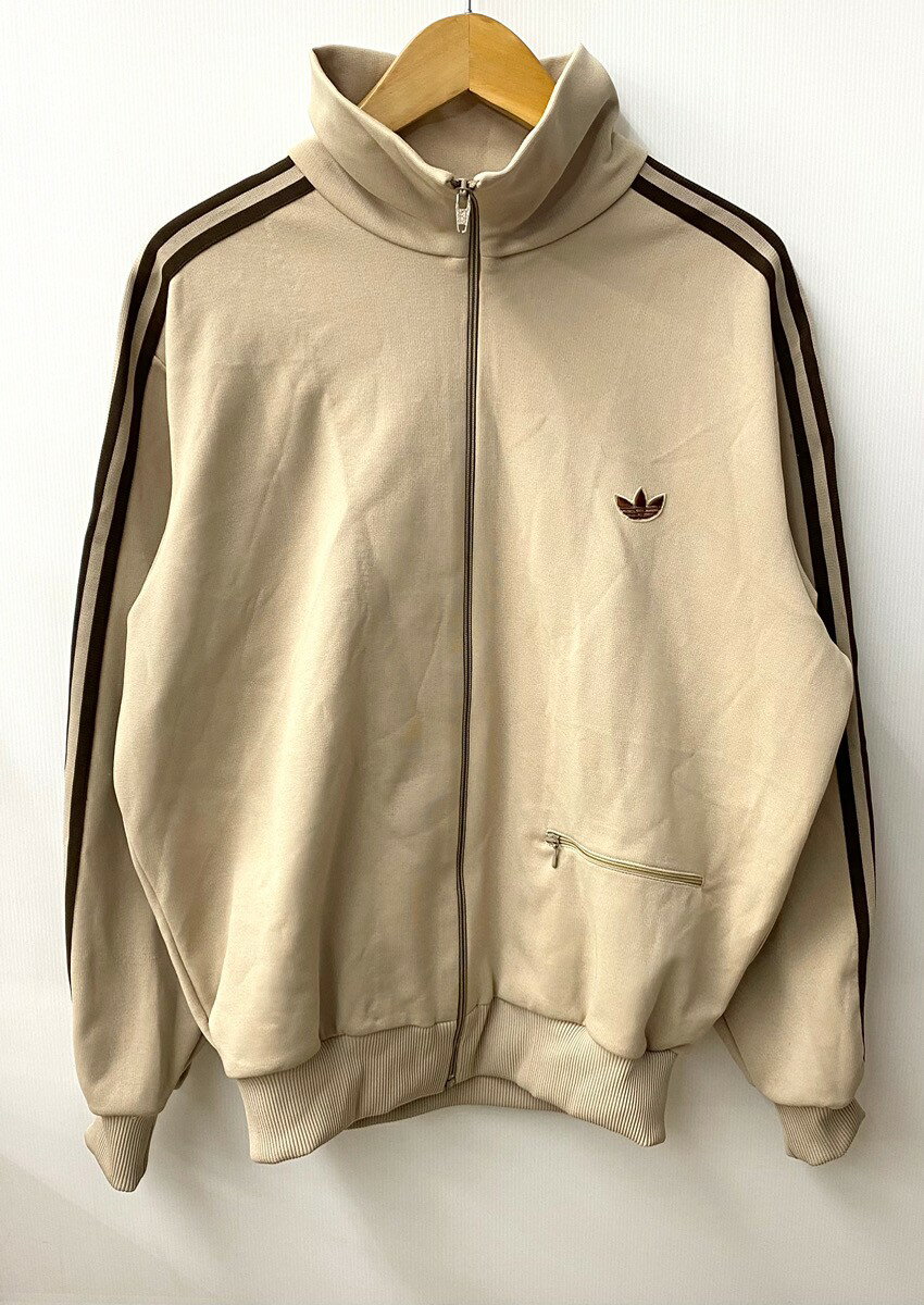 【中古】アディダス adidas 80s デサント トレフォイル ヴィンテージ トラックジャケット ADA-06F ジャージ ベージュ Lサイズ 201MT-2317