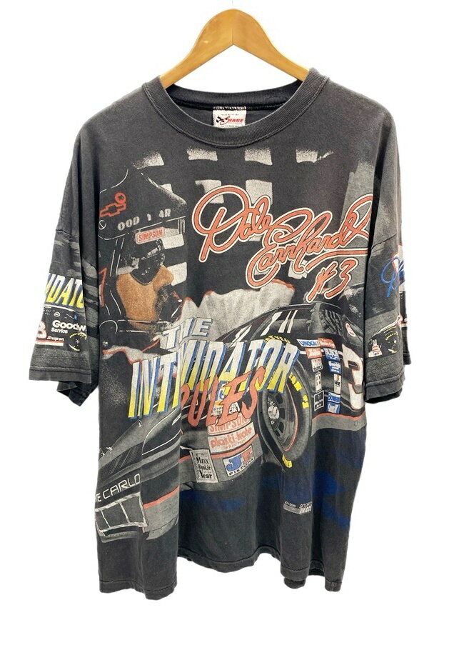 【中古】ヴィンテージ VINTAGE ITEM 90s 90‘s 1996 Dale Earnhardt Jr. The Intimidator Rules デイル・アーンハート・ジュニア US古着 ヴィンテージTシャツ Tシャツ 総柄 ブラック Lサイズ 101MT-2234