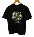 【中古】ステューシー STUSSY × A BATHING APE アベイシングエイプ ヘイプヘッド APE HEAD FITTEST TEE 30周年 黒 半袖 ロゴ Tシャツ プリント ブラック Sサイズ 101MT-2229