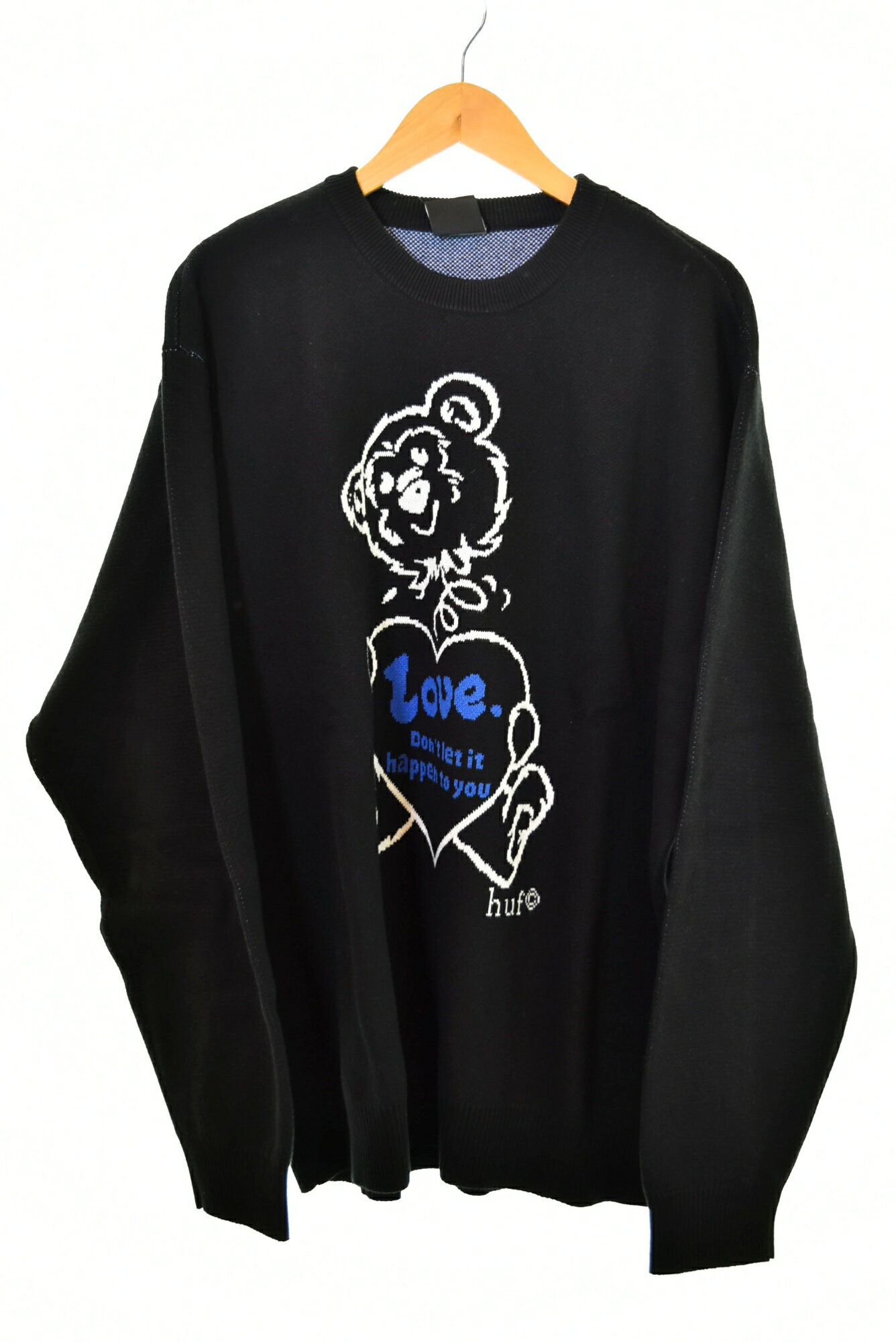 【中古】ハフ HUF BAD NEWS CREWNECK SWEATER ニット クルーネック 黒 KN00463 セーター キャラクター ブラック 3Lサイズ 103MT-349