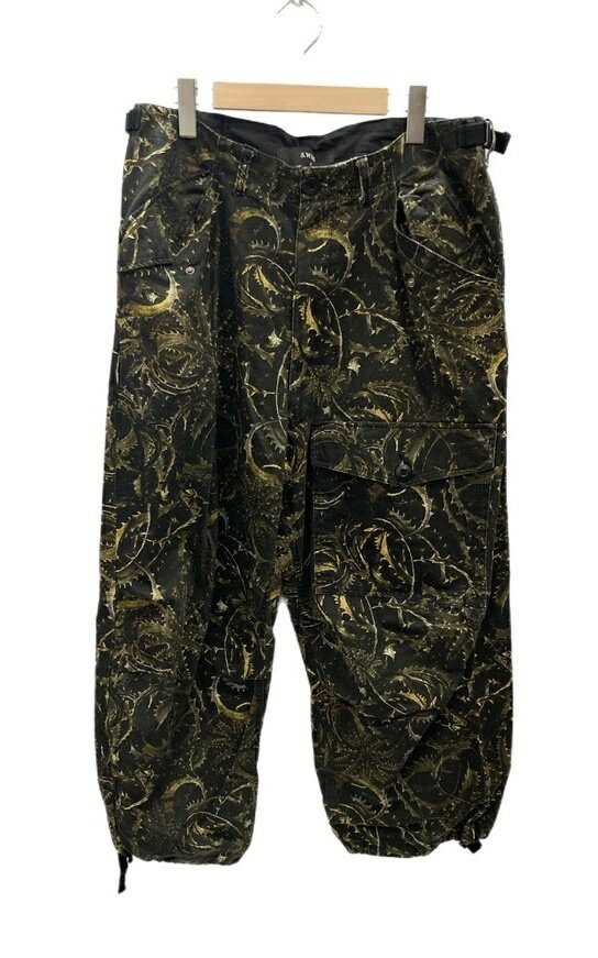 【中古】エスダブリューユーエヌ S.W.U.N × Dyckiayouup ディッキアユーアップ Redfish Double KneePainter Pants ボトムスその他 総柄 ブラック Lサイズ 101MB-434