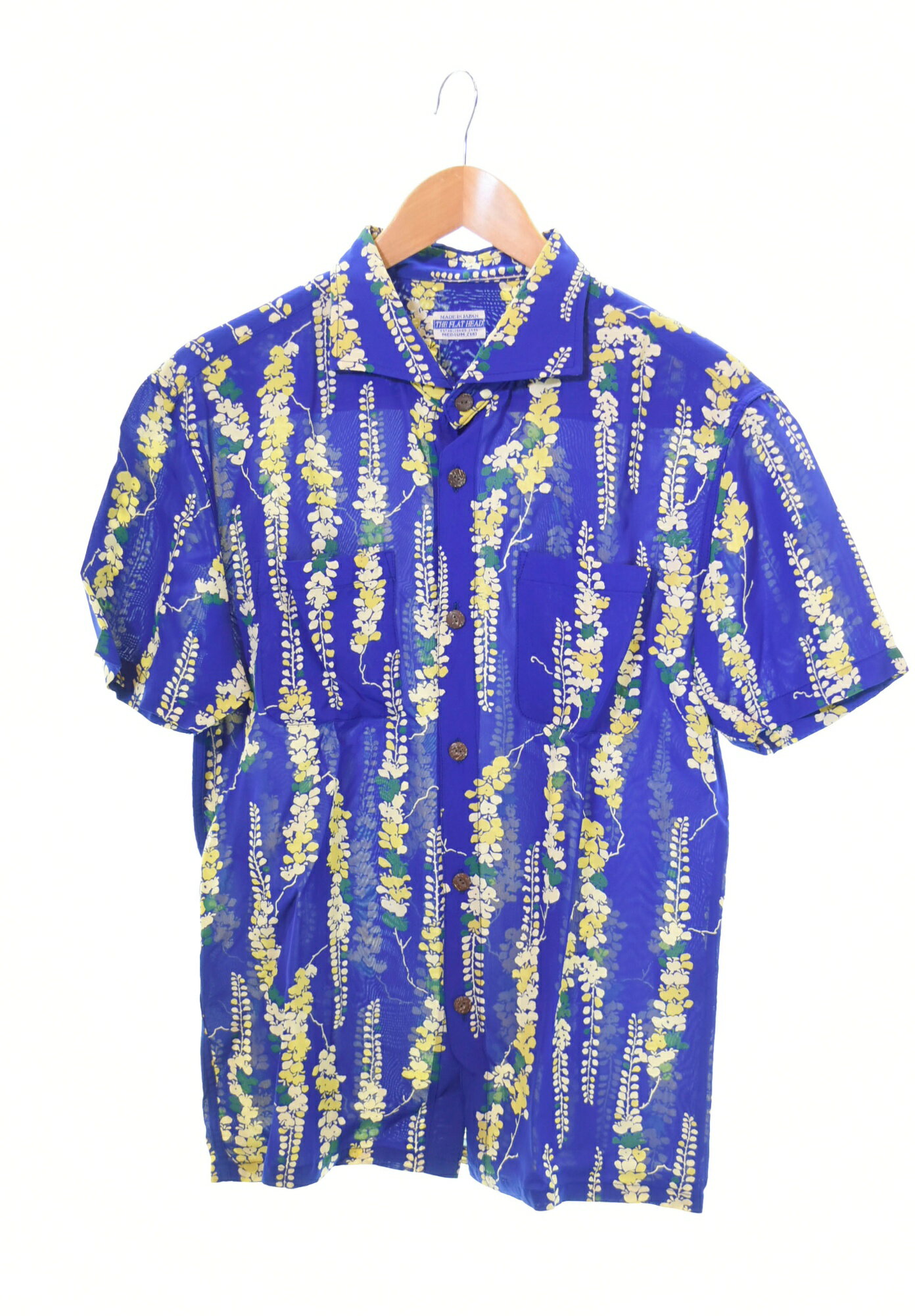 【中古】フラットヘッド THE FLAT HEAD HAWAIIAN SHIRTS アロハシャツ 青 F-SHS-004S 38 半袖シャツ 総柄 ブルー 103MT-437