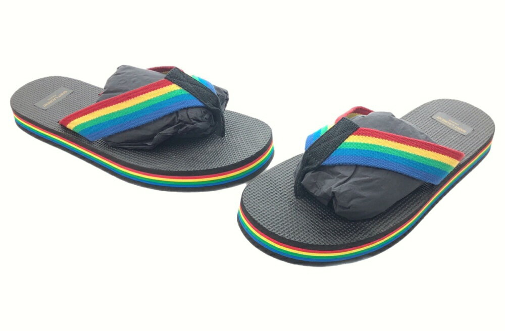 【中古】 サンローラン Saint Laurent 16SS レインボー ストラップ ビーチ サンダル マルチカラー 黒 メンズ靴 サンダル ビーチサンダル ブラック 45 104-shoes182