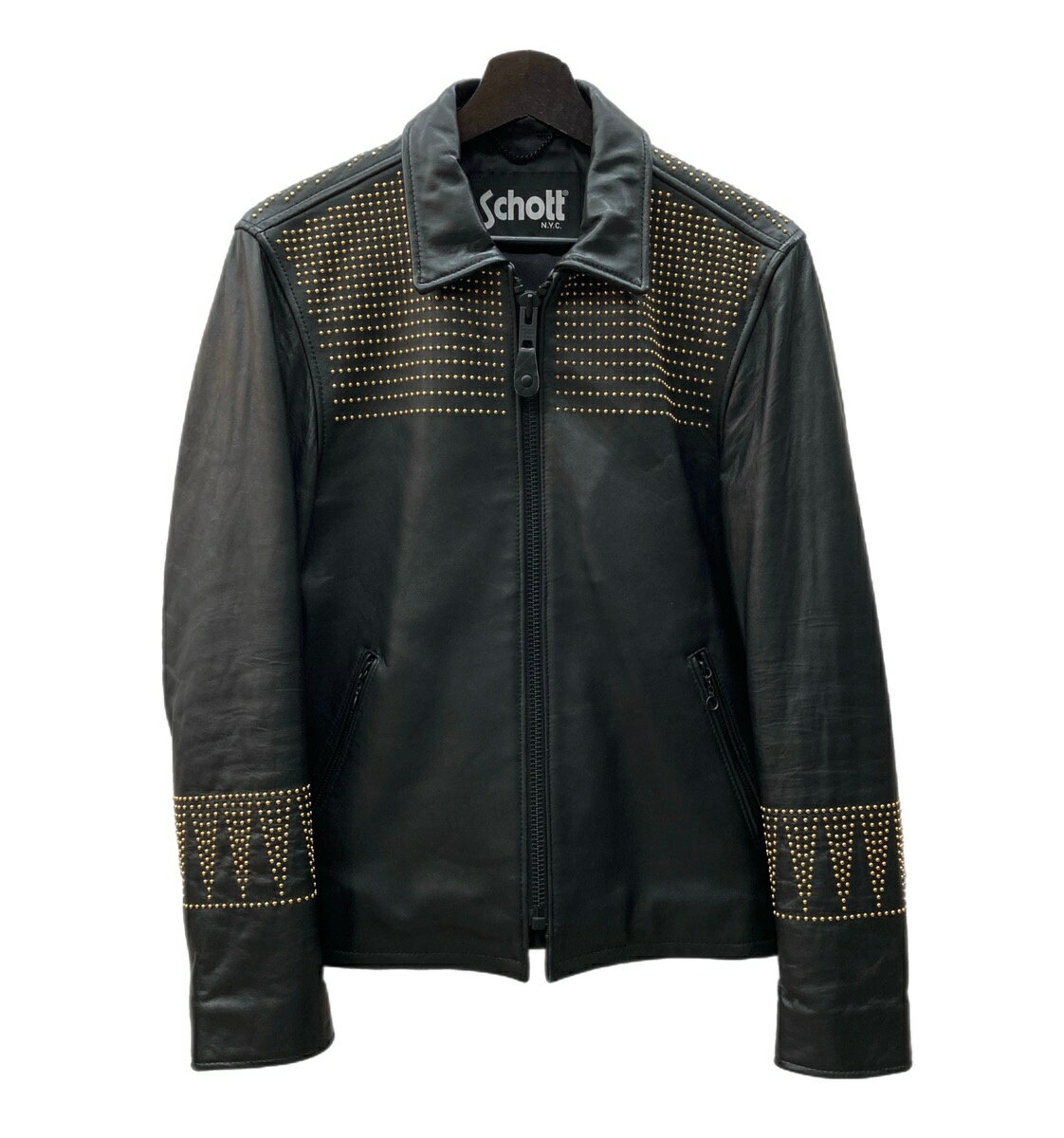 【中古】 ショット SCHOTT 17SS スタッズ ライダース レザージャケット トラッカージャケット シープレザー 黒 3171048 ジャケット 無地 ブラック Mサイズ 104MT-384