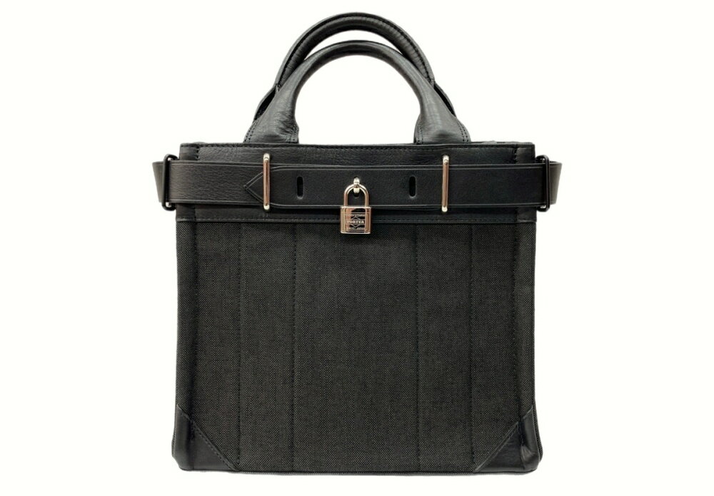 【中古】 ポーター PORTER 2WAY TOTE BAG トート バッグ ショルダー ハンドバッグ 南京錠 鍵 黒 - バッグ メンズバッグ トートバッグ 無地 ブラック 104bag-20