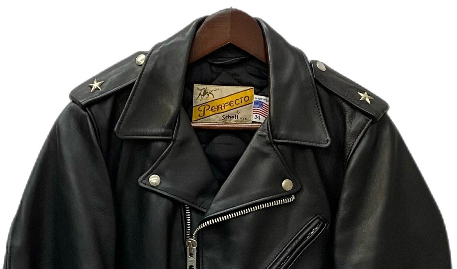 【中古】ショット SCHOTT 70's 復刻 ワンスター レザー ダブル ライダース ジャケット ブラック 34サイズ 201MT-3262 VB