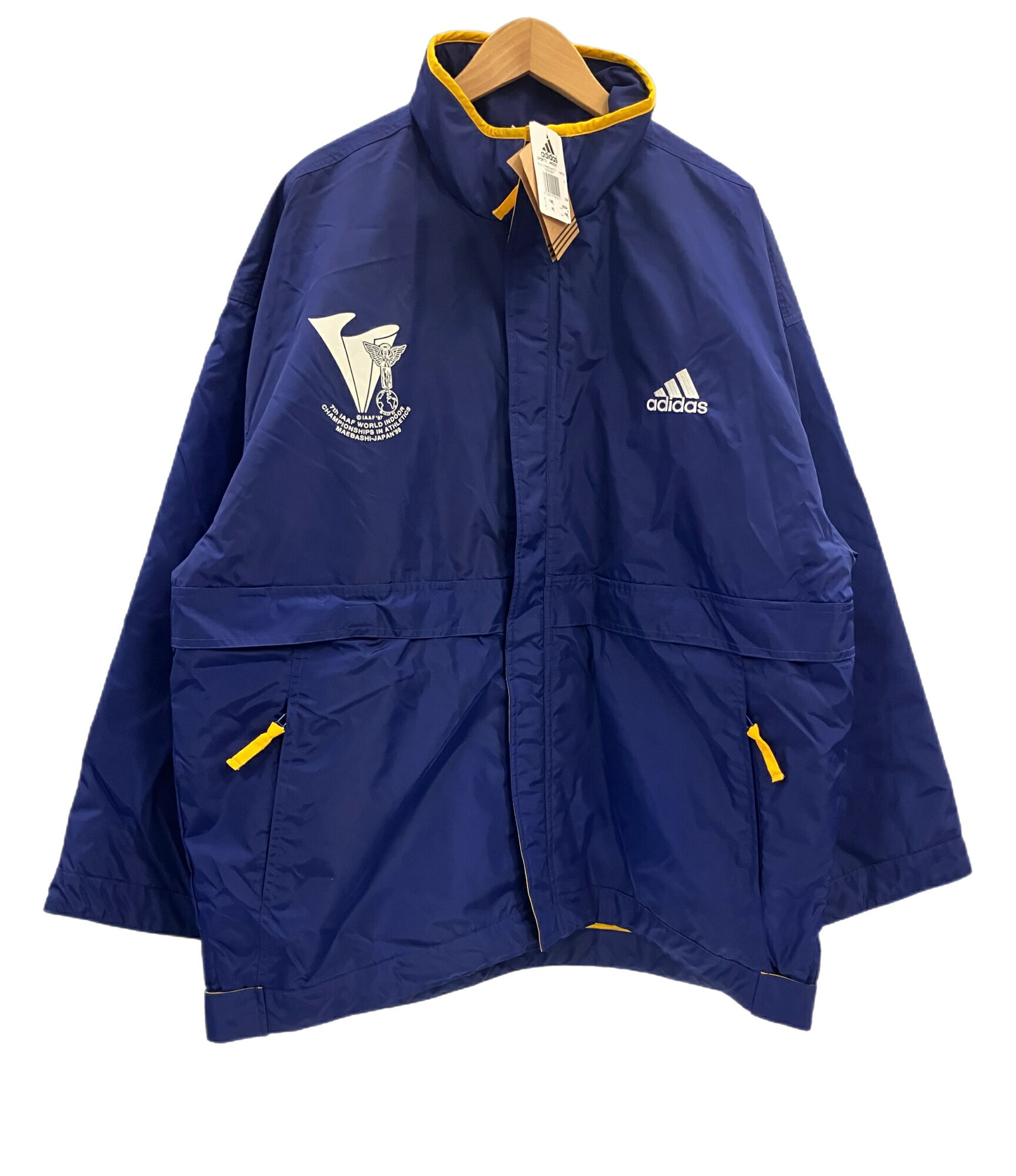 【中古】アディダス adidas 90's 90年代 万国旗タグ 1999 世界室内陸上競技選手権大会 IASF ナイロンジャケット XO ジャケット ネイビー 3Lサイズ 101MT-3807