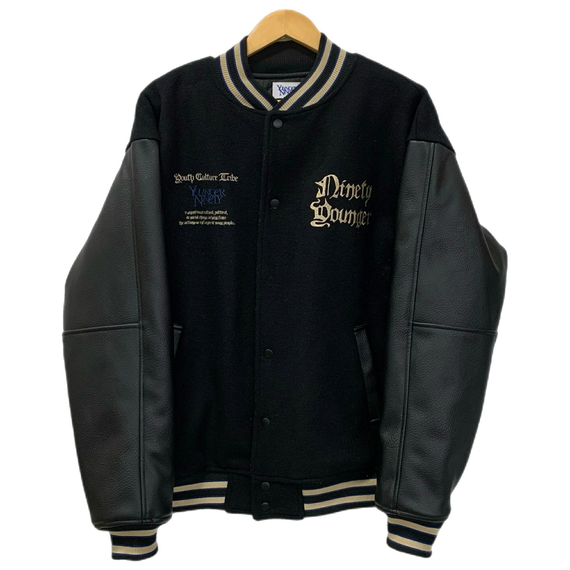 【中古】ナインティナインティ 9090 younger song ヤンガーソング Old English Stadium Jacket スタジャン NN1367 ジャケット ブラック Lサイズ 201MT-3467