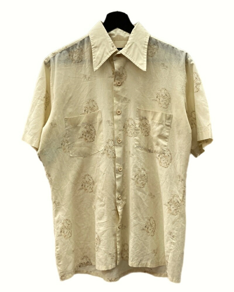 【中古】 ヴィンテージ vintage 70s Arrow アロー S/S SHIRT 半袖 シャツ デカ襟 ボタン 鳥 ヴィンテージ 黄 半袖シャツ 総柄 イエロー Mサイズ 104MT-1218