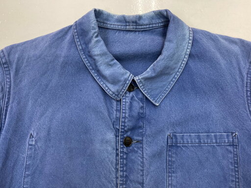 【中古】 ヴィンテージ vintage 60s~ 60年代 ユーロワーク フレンチ カバーオール ワークジャケット コットンツイル フェード 青 ジャケット 無地 ブルー 104MT-1329