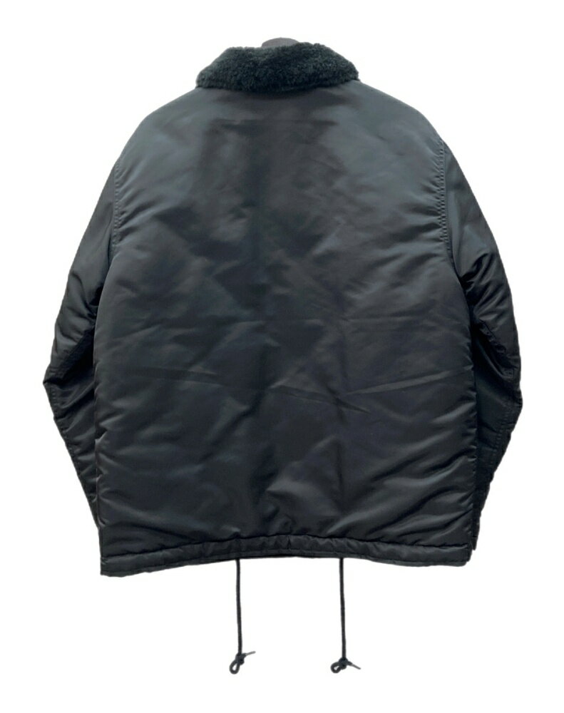 【中古】 ヒューストン HOUSTON NYLON N-1 DECK JACKET ナイロン デッキ ジャケット 襟ボア ジップアップ アウター 黒 51459 ジャケット プリント ブラック Lサイズ 104MT-1433