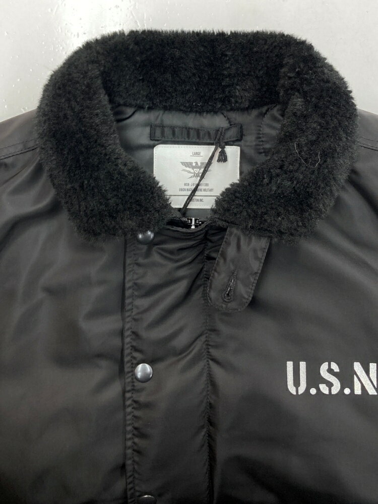 【中古】 ヒューストン HOUSTON NYLON N-1 DECK JACKET ナイロン デッキ ジャケット 襟ボア ジップアップ アウター 黒 51459 ジャケット プリント ブラック Lサイズ 104MT-1433