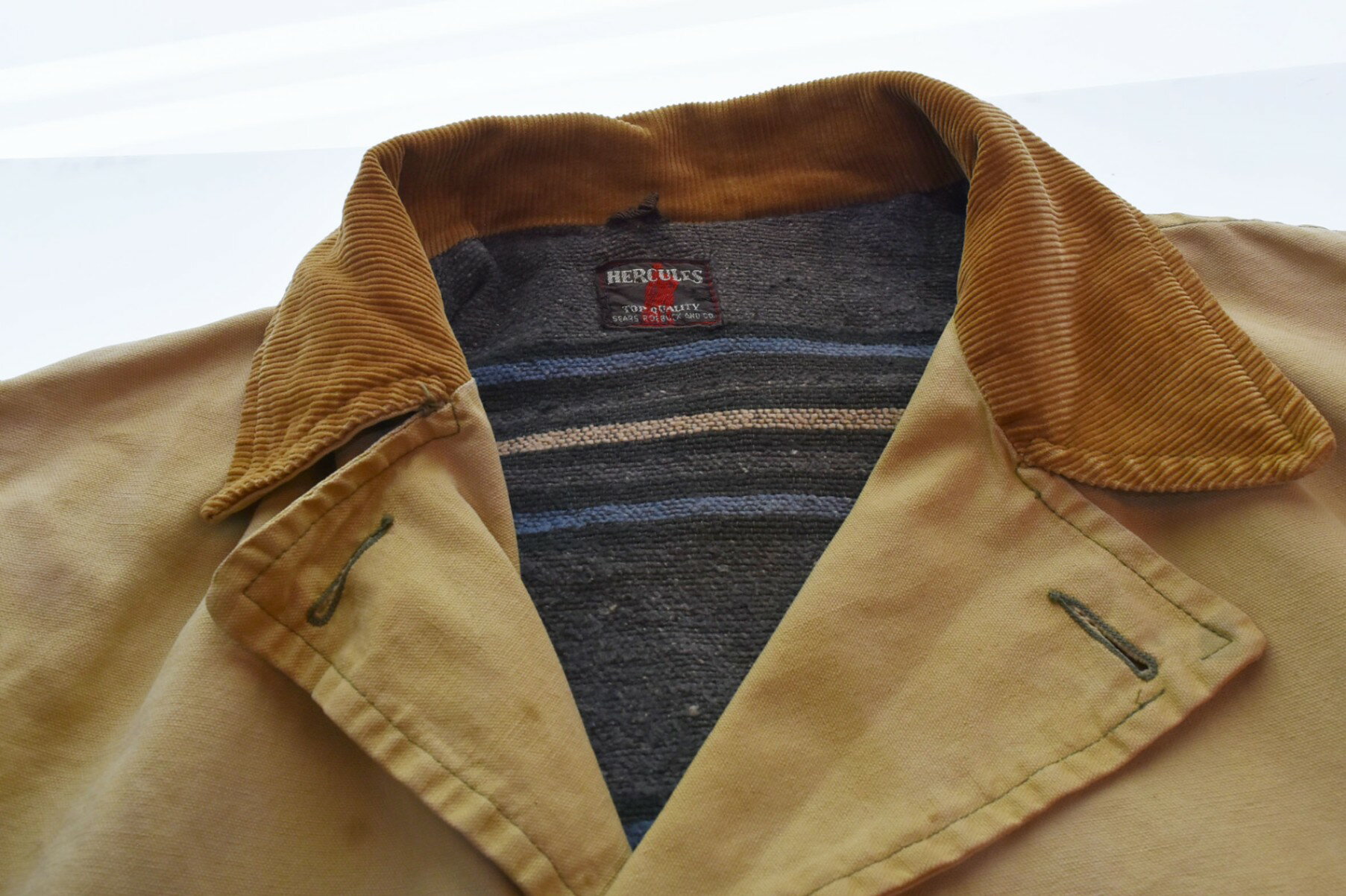 【中古】ヴィンテージ Vintage 30s~40s 30's 40's HERCULES 巨人タグ ヘラクレス ダブルブレスト マッキーノジャケット 裏地ブランケット ジャケット ベージュ 103MT-2475