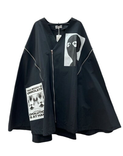 【中古】 キディル KIDILL CAPE JACKET ケープ ジャケット JESSE DRAXLER ポンチョ ジップ プリント 黒 KL551 ジャケット 総柄 ブラック フリーサイズ 104MT-1548