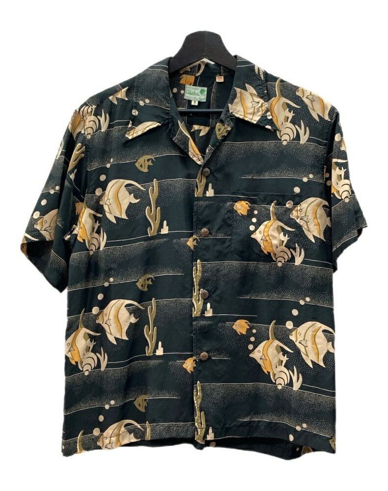 【中古】 サンサーフ SUN SURF S/S SPECIAL EDITION ALOHA KIHI KIHI アロハ シャツ キヒ キヒ ハワイアン 半袖 開襟 魚 海 黒 SS30210 半袖シャツ 総柄 ブラック Sサイズ 104MT-1710