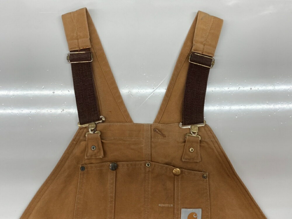 【中古】 カーハート Carhartt DUCK OVERALL ダック オーバーオール ボタンフライ 裏キルティング 厚手 つなぎ オールインワン 茶 ロゴ つなぎ・オーバーオール ブラウン 104MB-313