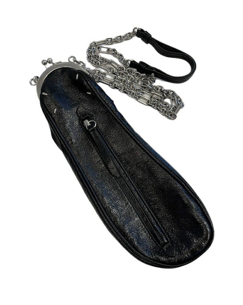 【中古】メゾン マルジェラ MAISON MARGIELA tabi ソールバッグ がま口 レザーバッグ 黒×シルバー バッ..