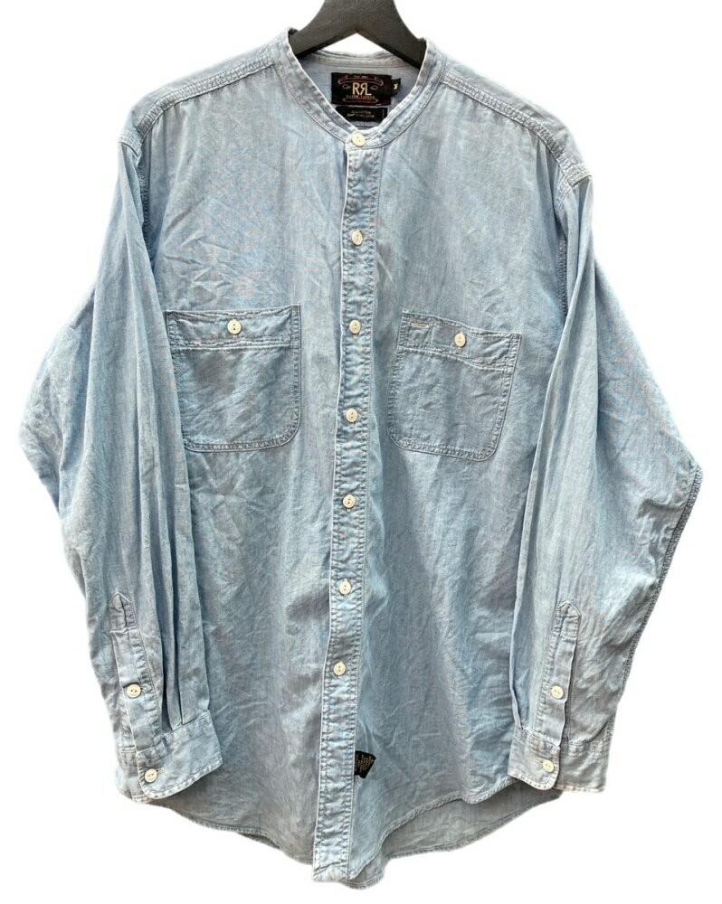 【中古】 ダブルアールエル RRL 90s 三ツ星タグ SHIRT バンドカラー 猫目ボタン 胸ポケット ヴィンテー..