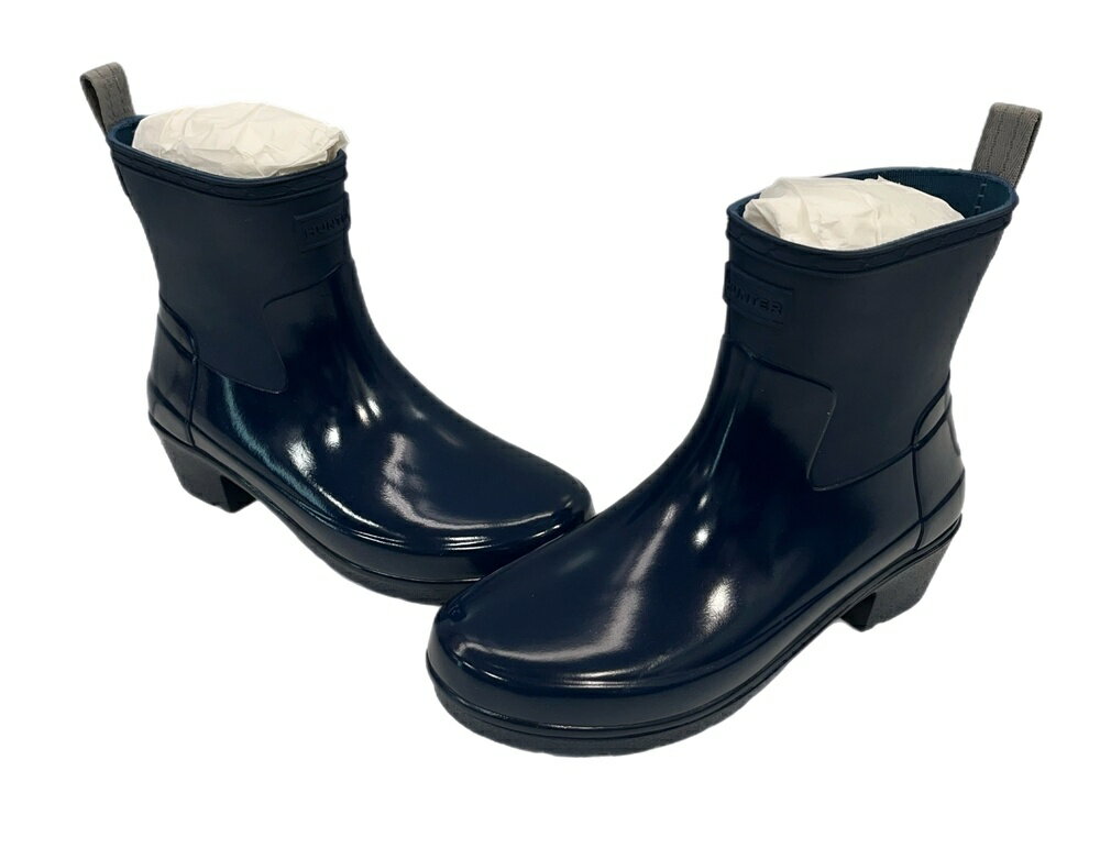 【中古】ハンター HUNTER レインブーツ リファインド ローヒール バイカー グロスデュオ ラバーブーツ ..