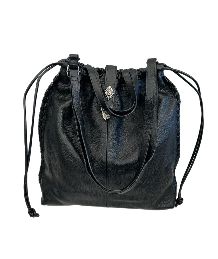 【中古】イアパピヨネ ear PAPILLONNER バックル 巾着ショルダーバッグ 本革 黒 2Way EAZ1021212A0008 ..