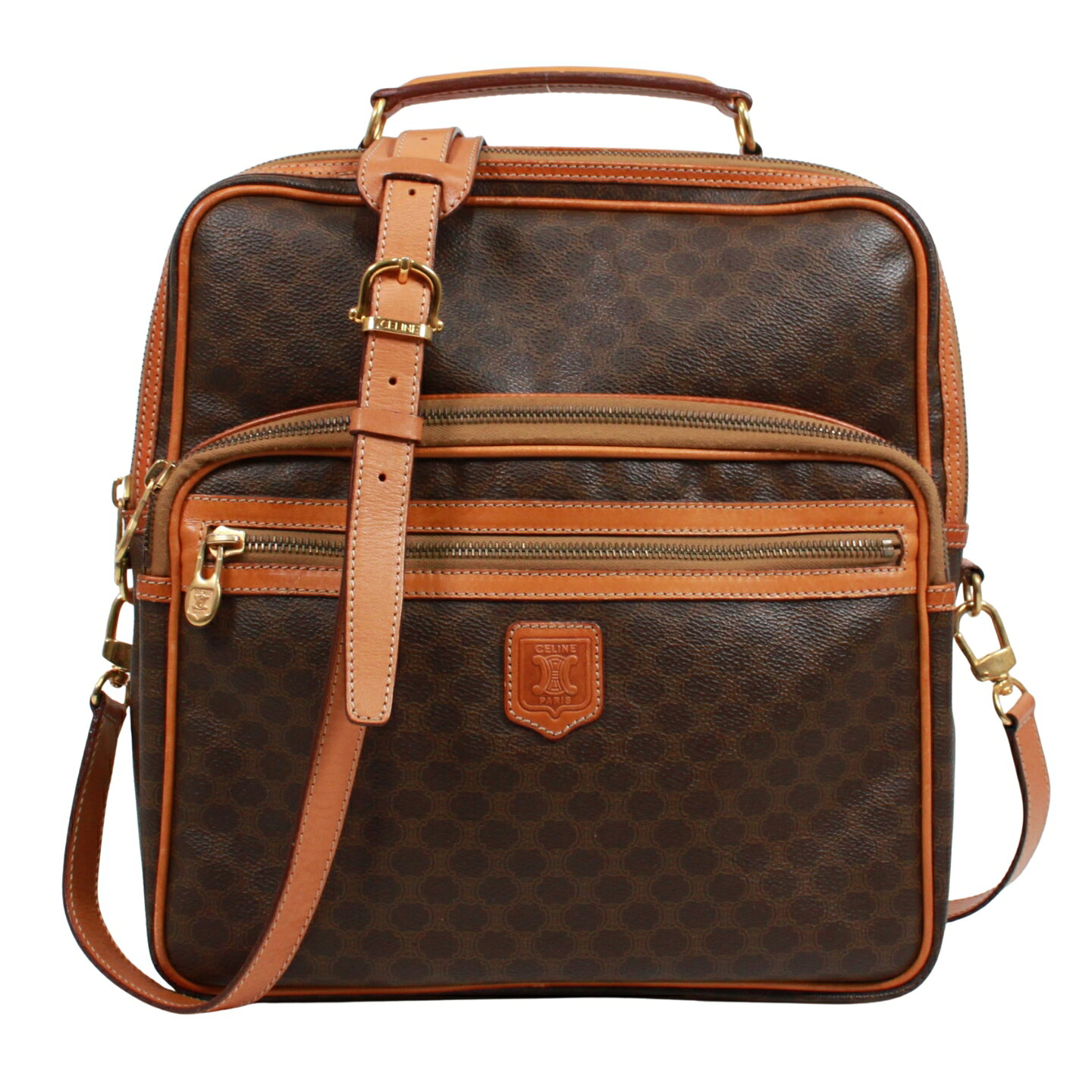 CELINE セリーヌ 2WAYハンドバッグ マカダム ショルダー ショルダーバッグ PVC レザー ブラウン VINTAGE ヴィンテージ レディース