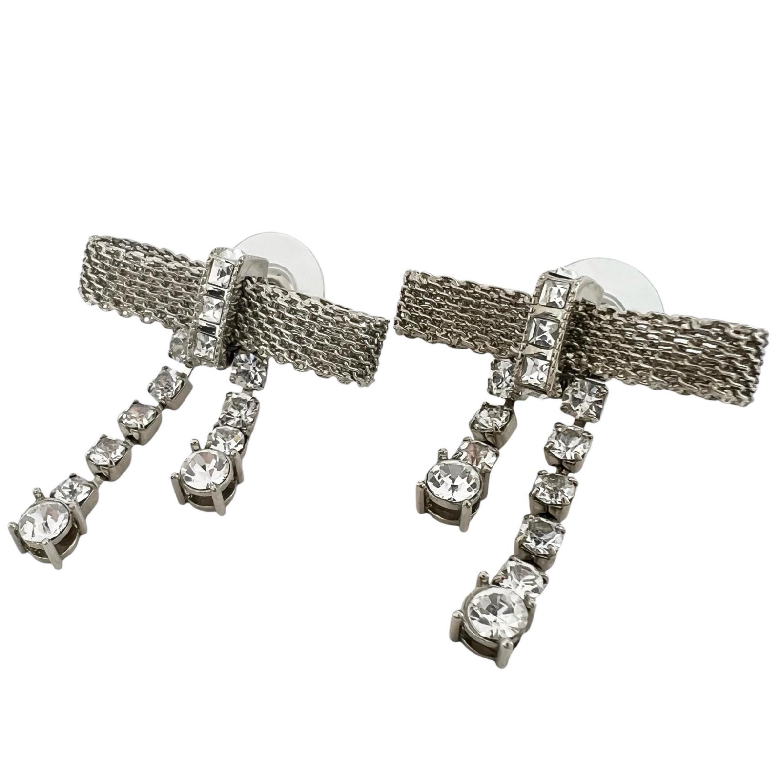 MIUMIU ミュウミュウ リボンモチーフ ピアス ラインストーン/メッキ シルバー レディース
