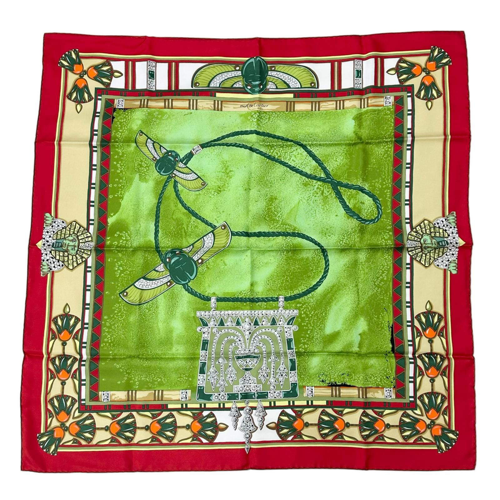 CARTIER カルティエ スカベラ柄 スカーフ シルク レッド/グリーン レディース