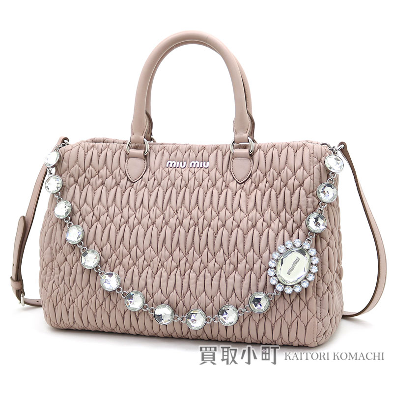楽天市場 美品 ミュウミュウ Miumiu ナッパクリスタル トートバッグ カメオ ラムスキン ビジュー付チェーンショルダーバッグ 2wayハンドバッグ ラインストーン マテラッセ ピンクベージュ Rn0958 Nappa Cristal Cammeo Hand Bag Aランク 中古 買取小町