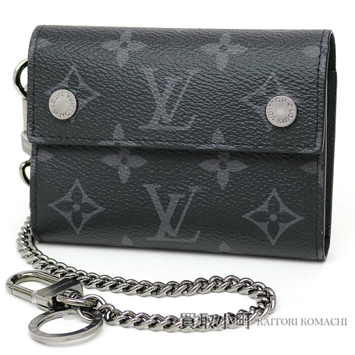 KAITORIKOMACHI: Men&#39;s wallet wallet black LV Rivets Chain Wallet Monogram Eclipse with the three ...