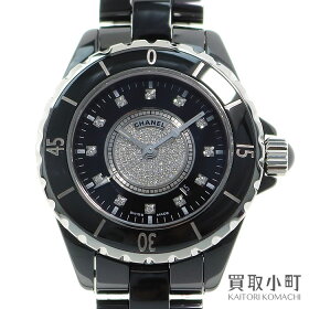 【美品】シャネル【CHANEL】J1233MMセンターパヴェダイヤモンド12Pダイヤインデックスブラッククォーツレディースハイテクセラミックスポーツウォッチ女性用腕時計黒33ミリH2122J12BlackCeramicDiamondWatch【Aランク】【中古】
