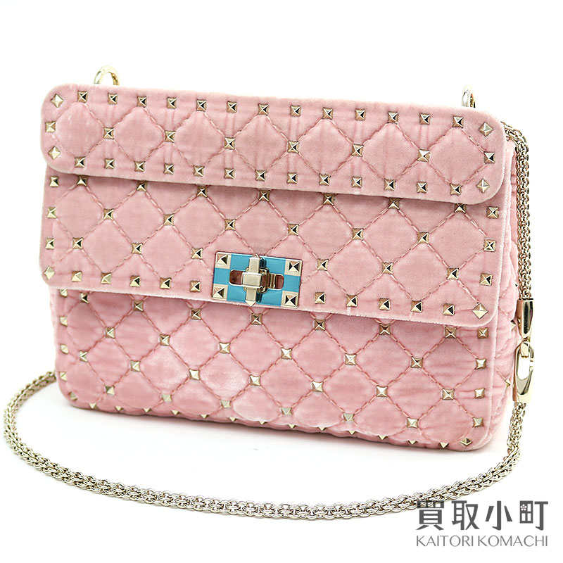 【未使用品】ヴァレンティノ ガラヴァーニ 【VALENTINO GARAVANI】 ロックスタッズ スパイク ミディアム チェーンバッグ ピンク ベルベット 2WAYショルダー クロスボディ 斜め掛け スタッド 鋲 PW2BB0122VLL Medium Rockstud Spike Chain bag【Sランク】【新品同様】【中古】のサムネイル
