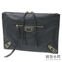 【美品】バレンシアガ【BALENCIAGA】クラシック メタルエッジ クラッチバッグ ノアール ゴートスキン ドキュメントケース ブラックレザー #E 3901...