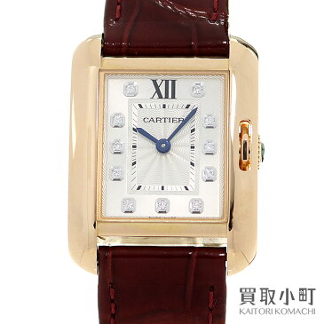 【美品】カルティエ 【CARTIER】 タンクアングレース 11Pダイヤモンド 18Kピンクゴールド レディースウォッチ アリゲーター 革ベルト クォーツ クラシック 女性用腕時計 CRWJTA0007 TANK ANGLAISE 11PD K18PG WATCH【SAランク】【中古】