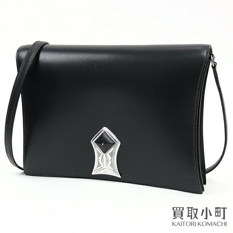 エルメス【HERMES】 トゥアレグ フラップ ショルダーバッグ ブラック ボックスカーフ シルバー金具 2WAY クラッチバッグ ヴィンテージ TOUAREG SHOULDER BAG【ABランク】【中古】のサムネイル