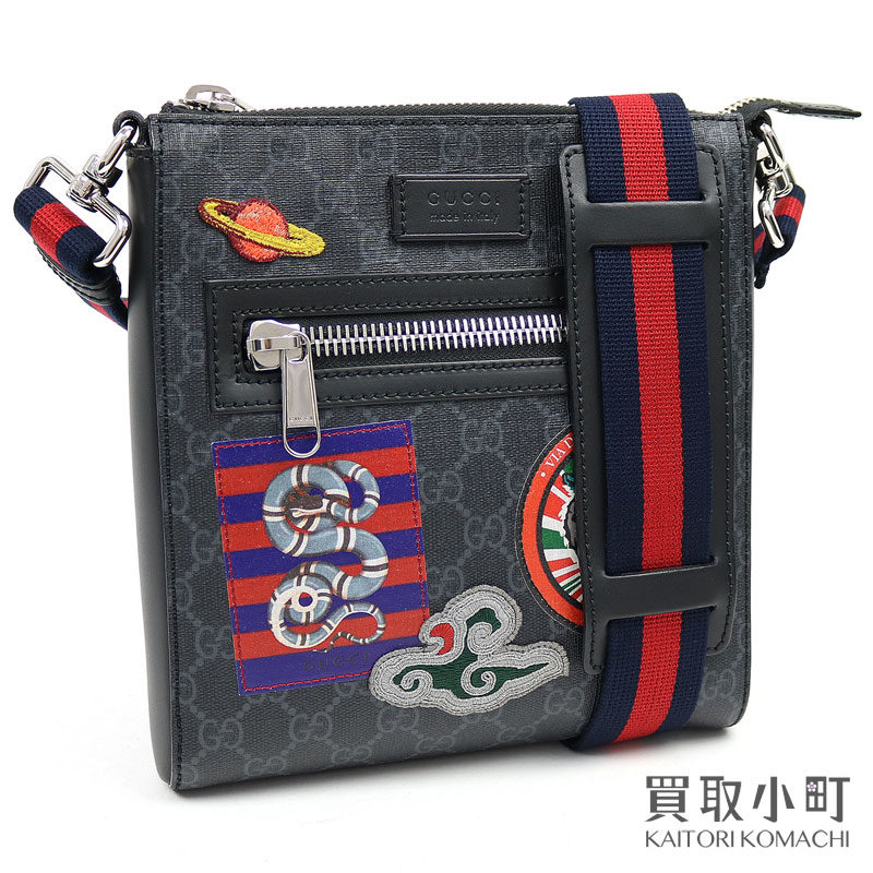 【新品同様】グッチ 【GUCCI】グッチクーリエ GGスプリーム メッセンジャー エンブロイダリー アップリケ タイガー ワッペン ブラック メンズ ショルダーバッグ 斜め掛け 547751 9F23N 8850 COURRIER GG SUPREME MESSENGER BAG 【Sランク】【美品】【中古】