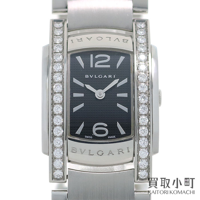 【美品】ブルガリ【BVLGARI】アショーマD ダイヤモンド レディースウォッチ ブラック クオーツ SSブレス 女性用腕時計 AA35BSDS BV ASSIOMA DIAMOND WATCH QZ【Aランク】【中古】