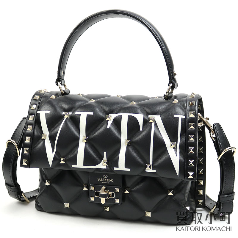 【美品】ヴァレンティノ ガラヴァーニ 【VALENTINO GARAVANI】 キャンディスタッズ ハンドバッグ VLTN柄プリント ブラック ラムスキン QW2B0B55XQC VLTN CANDYSTUDS HAND BAG 【Aランク】【中古】のサムネイル