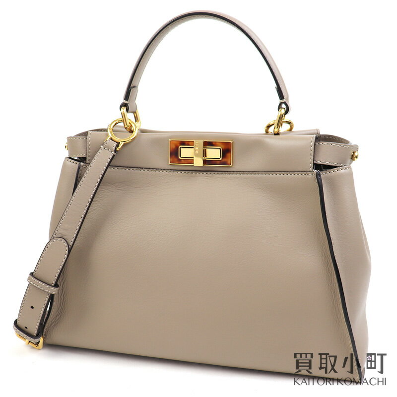 【美品】フェンディ 【FENDI】ピーカブー レギュラーサイズ ハンドバッグ グレージュ べっ甲柄 ツイストロック アイコン 2WAYショルダー トート ピーカーブー 8BN290 3ZL F0E65 PEEKABOO REGULAR BAG【Aランク】【中古】のサムネイル