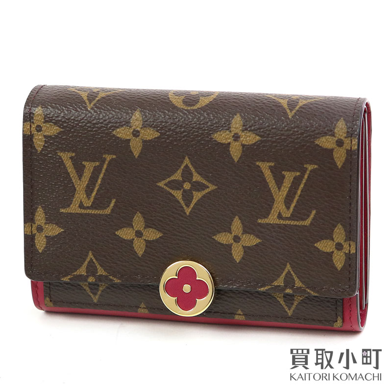 【最大1万円OFFクーポン! 8/25〜】【美品】ルイヴィトン【LOUIS VUITTON】M64588 ポルトフォイユ フロール コンパクト モノグラム フューシャ カーフレザー コンパクトウォレット 二つ折り財布 サイフ フラワー LV FLORE COMPACT W【中古】