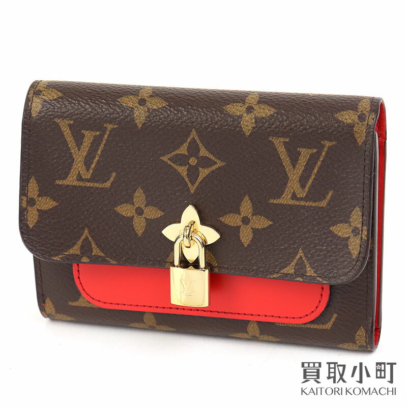 【最大1万円OFFクーポン! 8/25〜】【美品】ルイヴィトン【LOUIS VUITTON】M62567 ポルトフォイユ フラワー コンパクト モノグラム コクリコ パドロックチャーム付き フラップウォレット 二つ折り財布 サイフ LV FLOWER LOCK WALLET【中古】