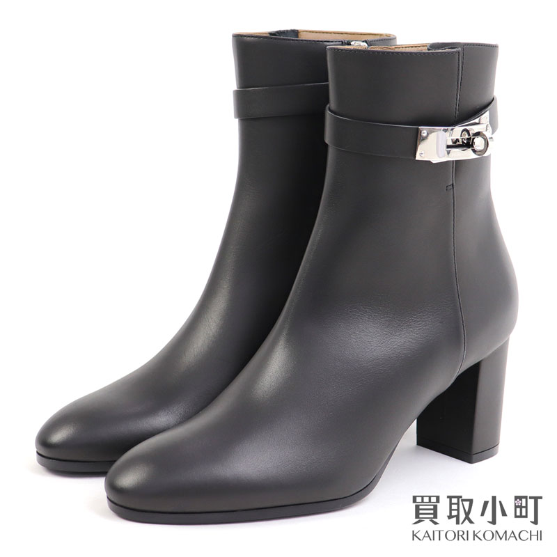 【未使用品】エルメス 【HERMES】ショートブーツ サンジェルマン ブラック レザー シルバー金具 レディース クロワ付き アンクルブーツ カーフ 婦人靴 H182102Z 02360 #37 SAINT GERMAIN ANKLE BOOTS NOIR【Sランク】【新品同様】のサムネイル