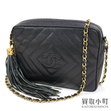 【最大5万円OFFクーポン! 9/5 10時〜】シャネル【CHANEL】マトラッセ ココマークステッチ キルティング タッセルチャーム付き チェーンショルダーバッグ ブラック キャビアスキン 斜め掛け フリンジ クラシック ヴィンテージ #【中古】