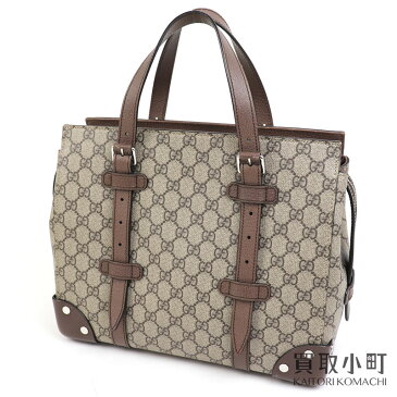 グッチ 【GUCCI】レザー ディテール付き GG トートバッグ GGスプリームキャンバス ブラウンレザー ハンドバッグ 643814 92TDN 8358 ARABESQUE GG SUPREME TOTE BAG【ABランク】【中古】