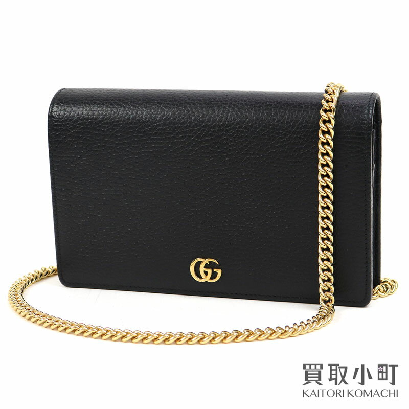 【最大1万円OFFクーポン! 8/25〜】【美品】グッチ 【GUCCI】 GGマーモント レザー ミニ チェーンバッグ ブラック カーフスキン チェーンウォレット ミラー付き サイフ 斜め掛け ポシェット クロスボディ ショルダーバッグ 497985 【中古】