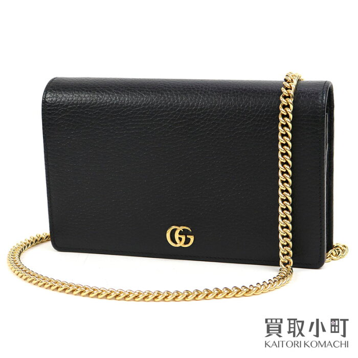 【最大1万円OFFクーポン! 8/25〜】【美品】グッチ 【GUCCI】 GGマーモント レザー ミニ チェーンバッグ ブラック カーフスキン チェーンウォレット ミラー付き サイフ 斜め掛け ポシェット クロスボディ ショルダーバッグ 497985 【中古】