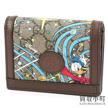 【最大1万円OFFクーポン! 8/20〜】グッチ × ディズニー【GUCCI × DISNEY】ドナルドダック コンパクトウォレット GGスプリーム べージュ＆エボニー カードケース 二つ折り財布 648121 2M1AT 8679 DONALD DUCK COMPACT WALLET【A【中古】