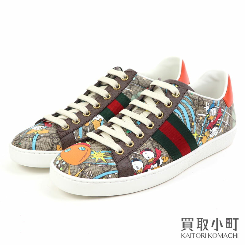 【未使用品】グッチ×ディズニー 【GUCCI×DISNEY】エース ドナルドダック スニーカー プリント アパレル レディースシューズ 婦人靴 647950 #38 ACE DONALD DUCK SNEAKER【Sランク】【新品同様】