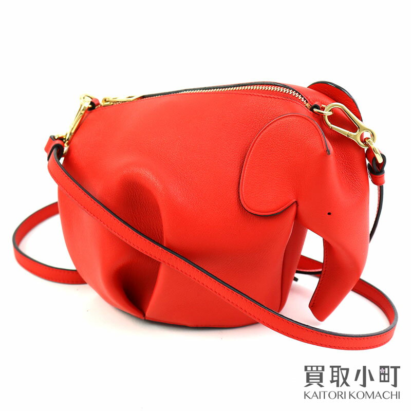 【美品】ロエベ【LOEWE】エレファント ミニバッグ レッド カーフレザー アニマル 2WAYショルダー ポシェット 斜め掛け ポーチ 象モチーフ 199.30.M93 7100 ANIMALES ELEPHANT MINI BAG RED【SAランク】【中古】のサムネイル