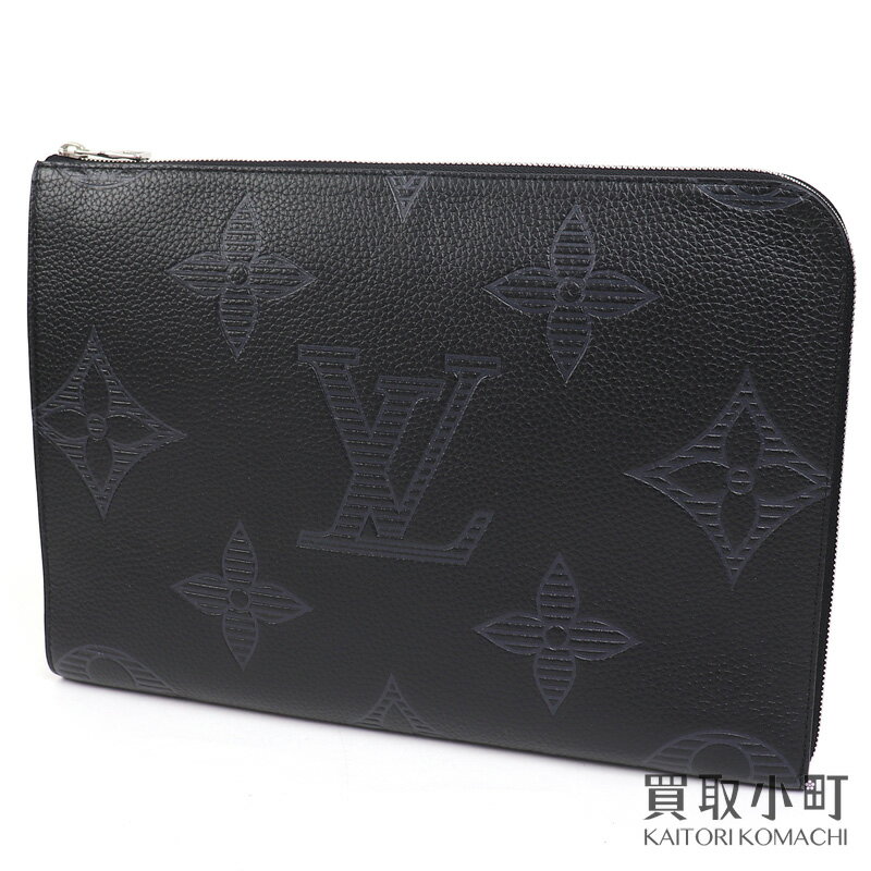 【美品】ルイヴィトン【LOUIS VUITTON】M80044 ポシェットジュールGM ノワール モノグラムジャイアント メンズ クラッチバッグ ドキュメントケース ブラックレザー LV POCHETTE JOUR GM NOIR【Aランク】【中古】